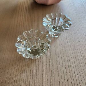 Clear glass floral candlestick holders tulip flared dinner candlelit table decor